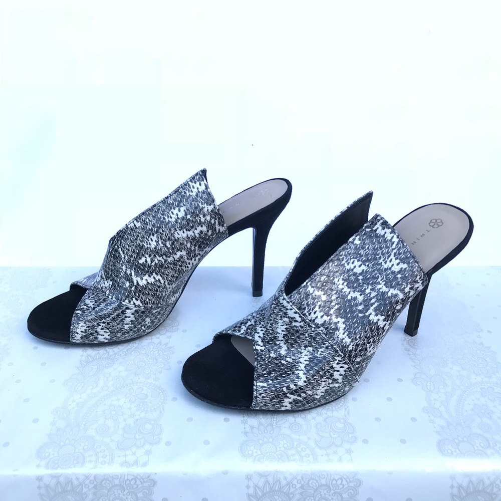 Trina Turk Laguna Animal Black White Mule Heels
